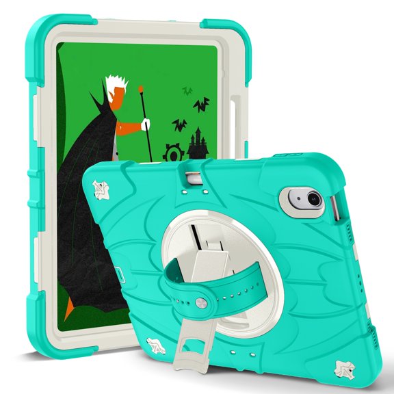 ELEHOLD Case for Apple iPad 10th Gen, Heavy Duty Shockproof Case with Pencil Holder/Stand/Hand Strap/Shoulder Belt, Rugged Protective Cover for Boys Girls,Mint