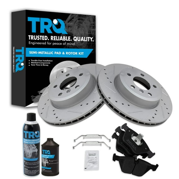 TRQ Brake Pad & Performance Rotor Front Semi-Metallic Kit w/Fluids for BMW X3 BKA21480