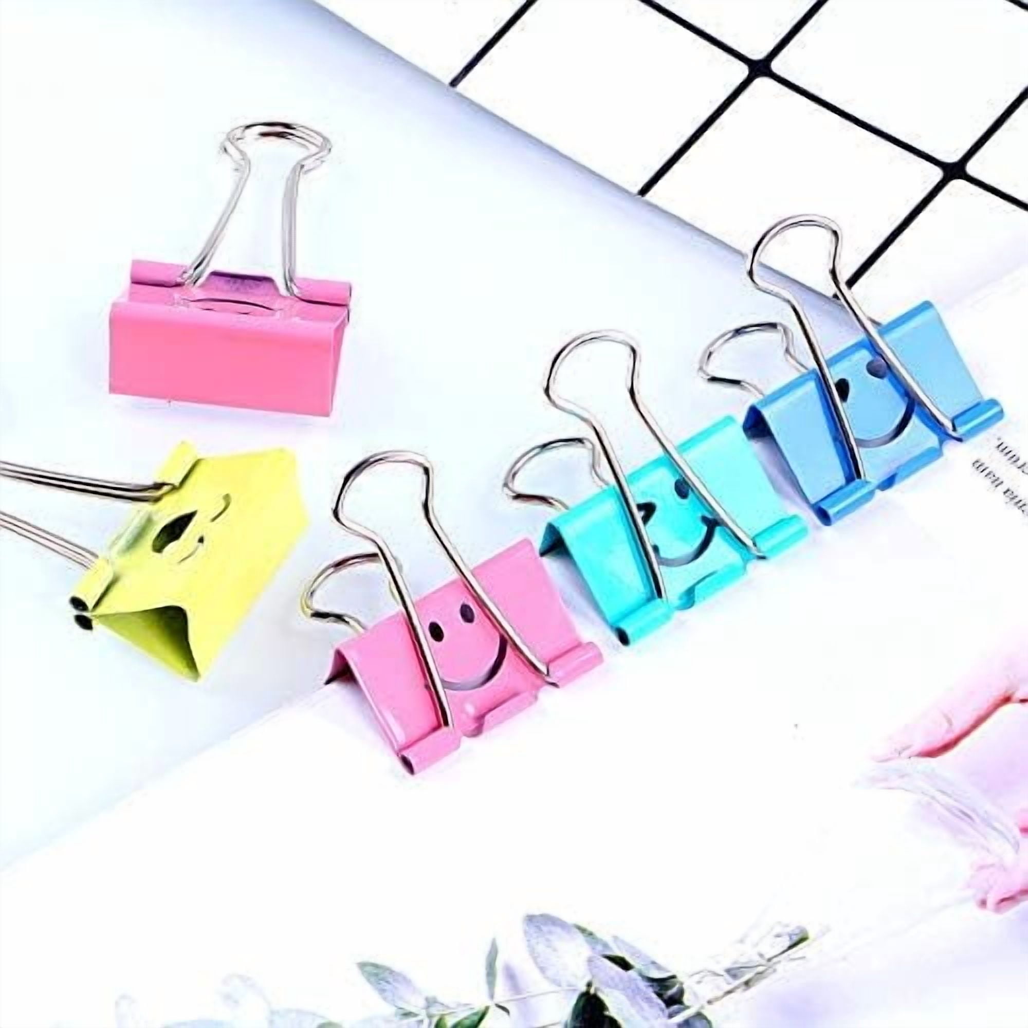 【64pack】 Binder Clips, Quivanta Paper Clips,Paper Clamps with Colored Cute Hollow Smiling Face,64 Pcs Assorted Size Clip, for Office,Teacher Gifts and Kitchen (BC-64pack)