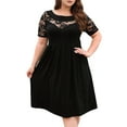 thumbnail image 2 of Plus Size Lace Chiffon Wrap Crew Neck Dresses Women Cocktail Wedding Guest Midi Dress Black 4XL, 2 of 9