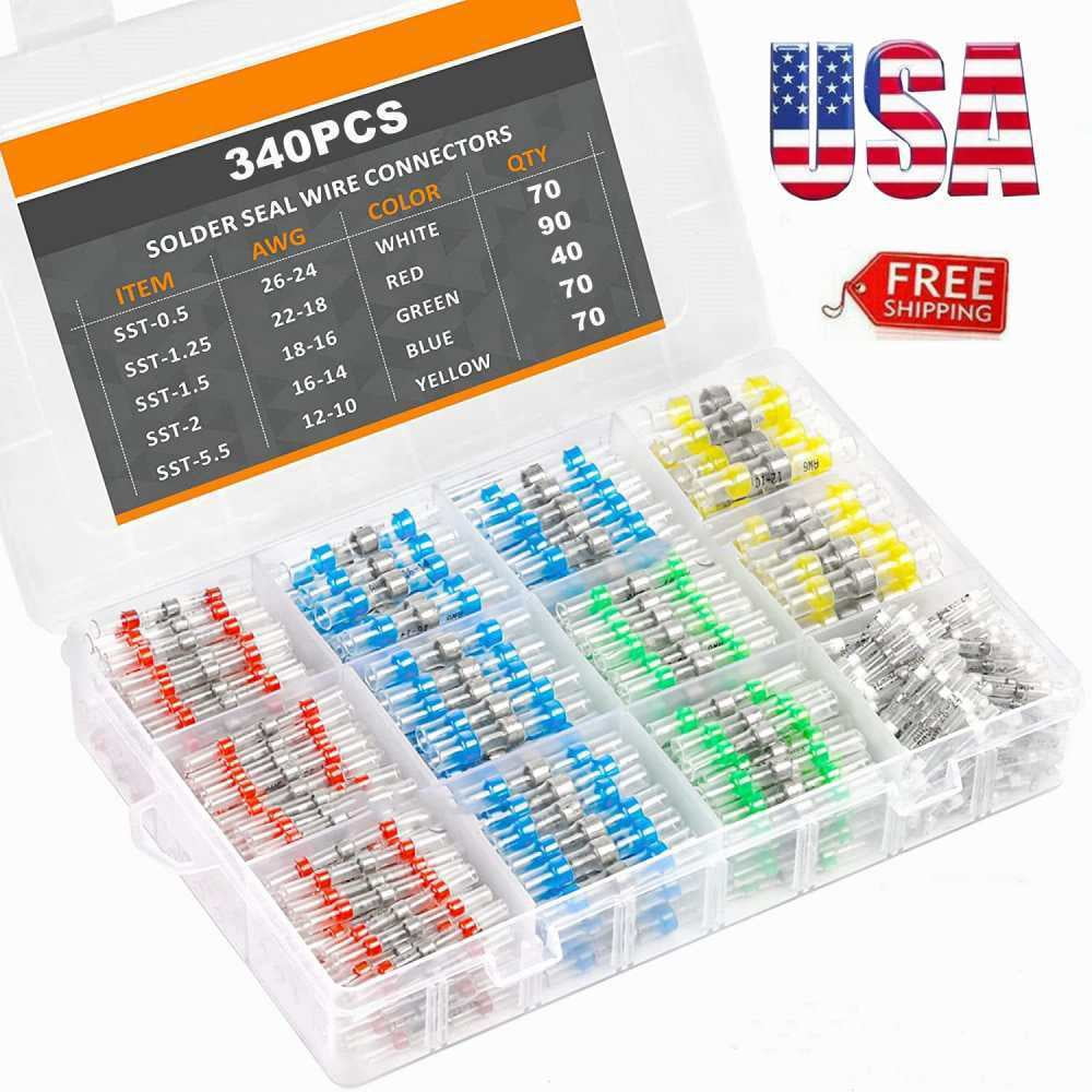 340PCS Solder Seal Sleeve Heat Shrink Wire Connectors Waterproof Terminals kits