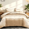 thumbnail image 3 of Whale Flotilla 3-Piece Reversible Silky Satin King Size Comforter Bedding Set, Lightweight Luxury Comforters with 2 Pillowcases All-Season, Champagne, 3 of 10