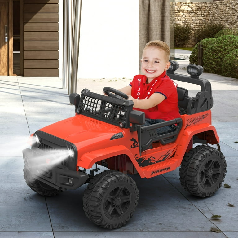 Children s Battery Powered Ride On Truck Car 12V Kids Electric Mini Jeep with RC LED Lights Bluetooth 2 Speeds Red Walmart