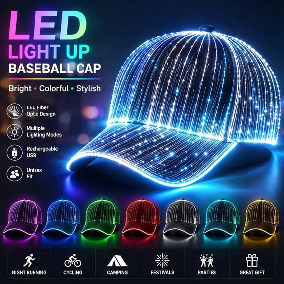 LED Fiber Optic Light-Up Baseball Cap, Cloth Flashing Hat for Concerts, Festivals and Night Events, 5.12 x 2.76 in, 1 Pc