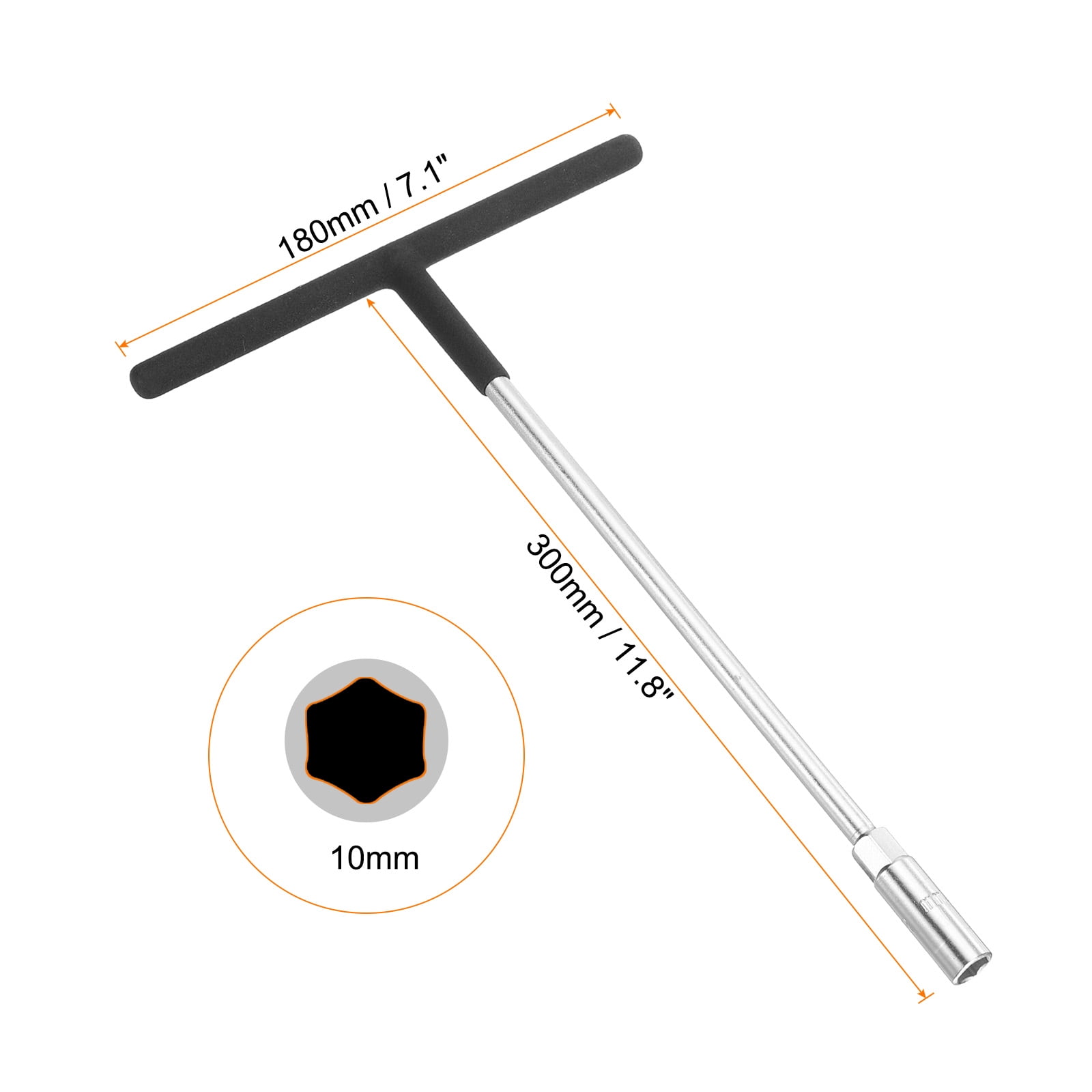 Uxcell 2pcs T-Handle Metric Socket Wrench 10mm CR-V 6-Point Hex Hexagon T-Shape Spanner for Bicycle Car Repair