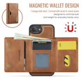 thumbnail image 2 of DG.MING Wallet Case for iPhone 16e 6.1inch,Detachable Magnetic Wallet Phone Case with RFID Blocking, Card Slot,Holder, Leather Phone Case for Men Women,Brown,For iPhone 16e, 2 of 9