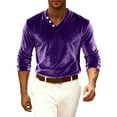 thumbnail image 4 of Dresfit Mens Henley Shirt Velvet V Neck Mardi Gras Shirts Summer 2026 Loose Fit Long Sleeve Pullover Velour Big and Tall Carnival Holiday Tops Purple S, 4 of 5