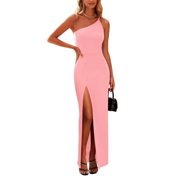 Vestido PRETTYGARDEN Maxi Rosa con Hombro Descubierto y Abertura Alta Talle S