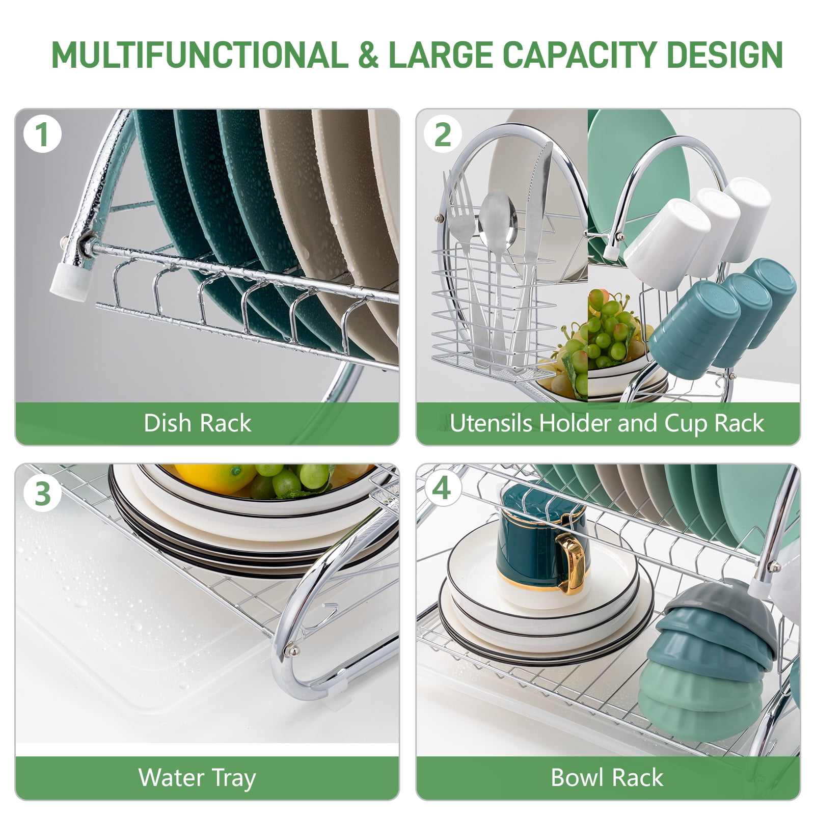 UBesGoo 2-Tier Kitchen Dish Cup Drying Rack Bowl Rack Kitchen Sink