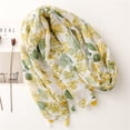 thumbnail image 3 of Bufanda pequeña de lino y algodón con hilo de Bali, sencilla y fresca, para mujer, con estampado de hojas de color amarillo brillante y verde fruta, con borlas, 3 of 6