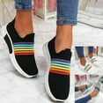 thumbnail image 2 of huanledash Women Rainbow Stripes Slip On Work Shoes Anti Skid Breathable Sock Sneakers, 2 of 7