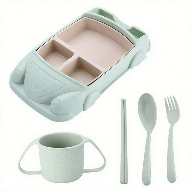 Huanglei Come With Cutlery And Cup, Car Shaped Tableware Set For Kitchen And Dining Table Car Dinner Tray Fiber Plastic For Boys And Girls With Separate Plates Cutlery And Water Cup