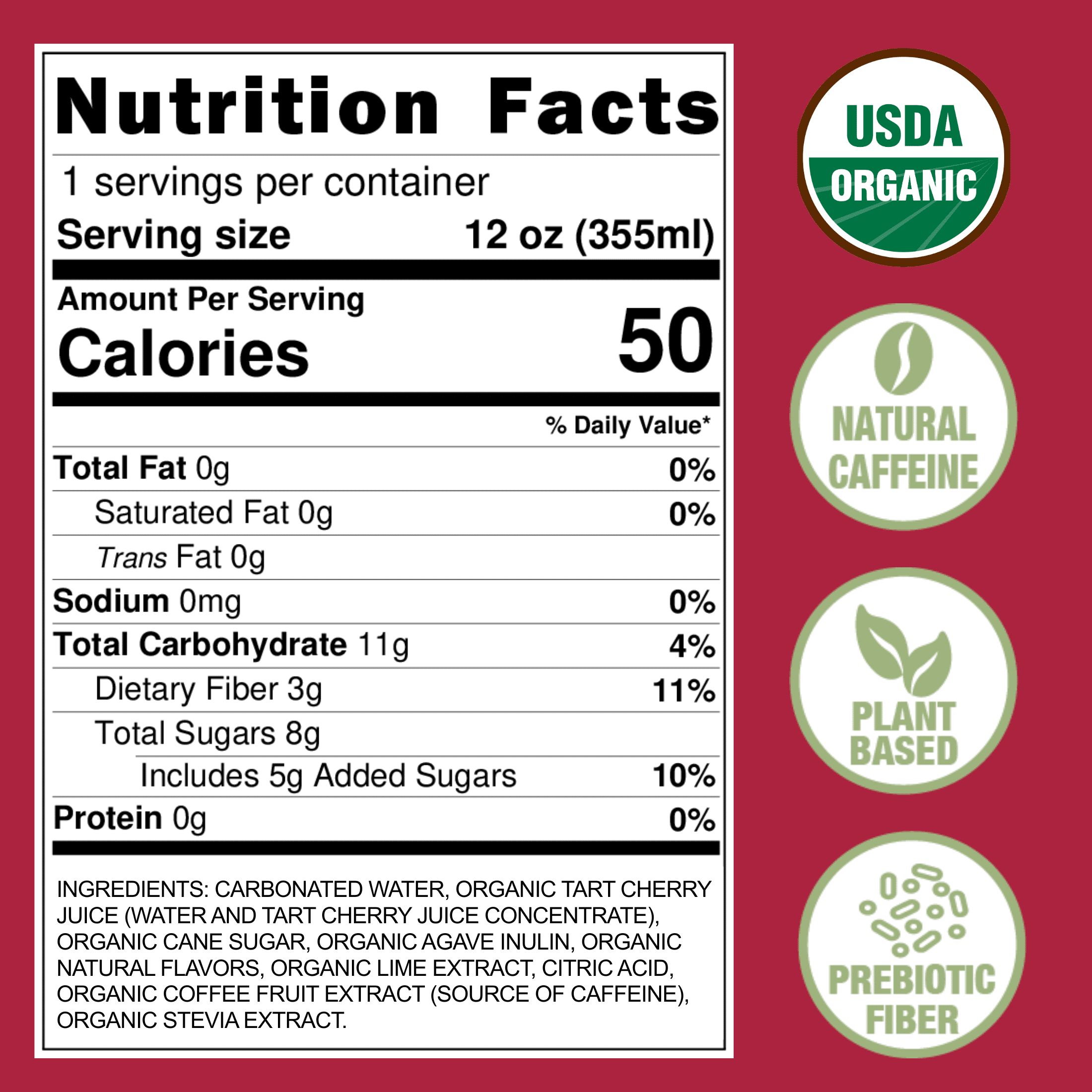 Frujava Sparkling Cherry Lime Energy Drink, Natural Caffeine from Coffee, Organic, Gluten-Free, Vegan, 12 Fl Oz (Pack of 12)
