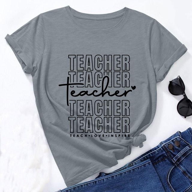 SMihono Hauts pour Femmes Été Chic Décontracté Mode pour Femmes Ample Col Rond Chandail à Enfiler de Base Fête des Enseignants Mignon Imprimé Manches Courtes Haut T-Shirt T-Shirt Oversize pour Femmes 2023