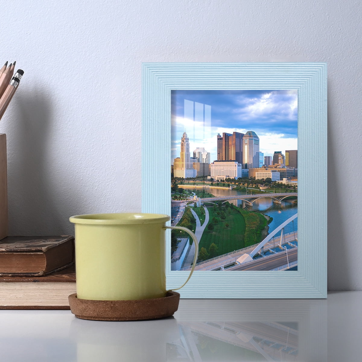 Grooved 3.5 in. x 5 in. Blue Picture Frame Set (Set of 4)