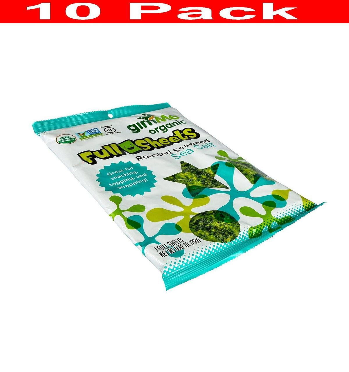 Gimme Organic Wrap N' Roll Roasted Seaweed, Full SHeets, Sea Salt, 0.92 Oz by Gimme