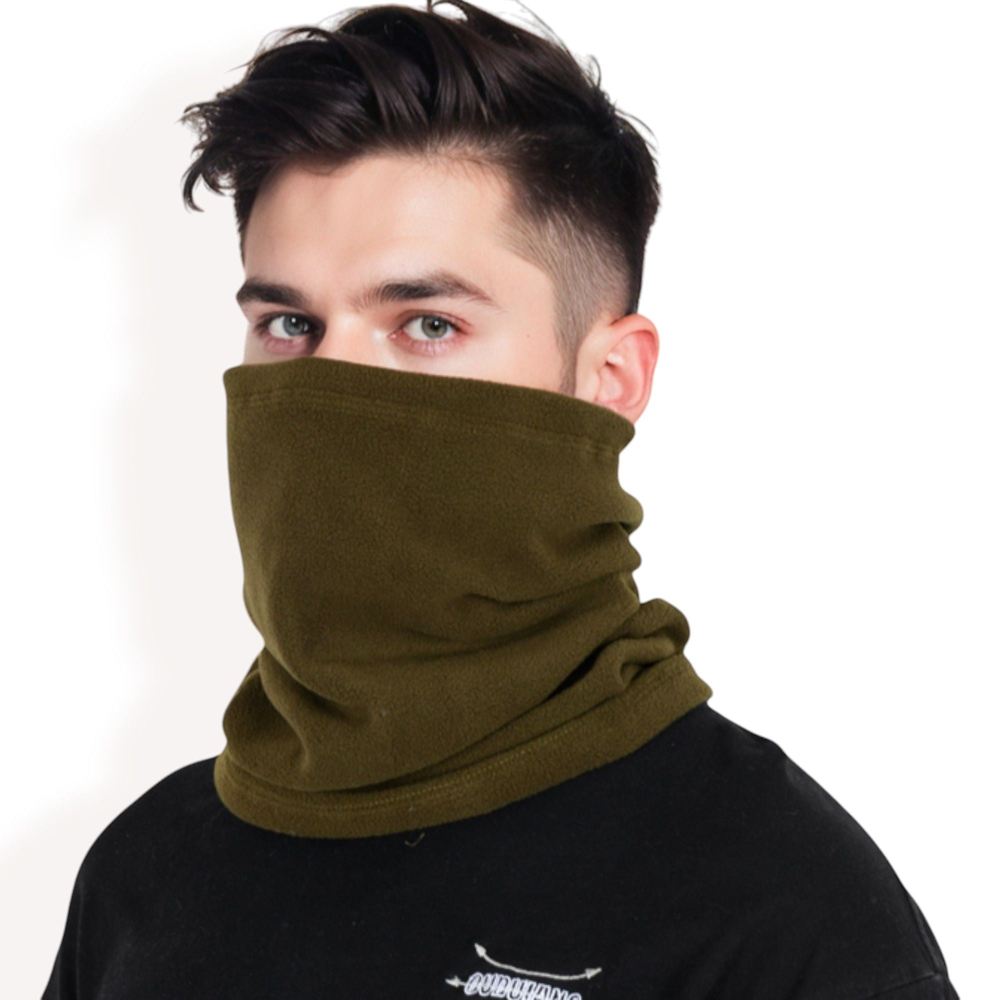 Men's Winter Neck Warmer Fleece Gaiter Neck Cover Balaclava Outdoor Windproof Face Cover Mask- Army Green