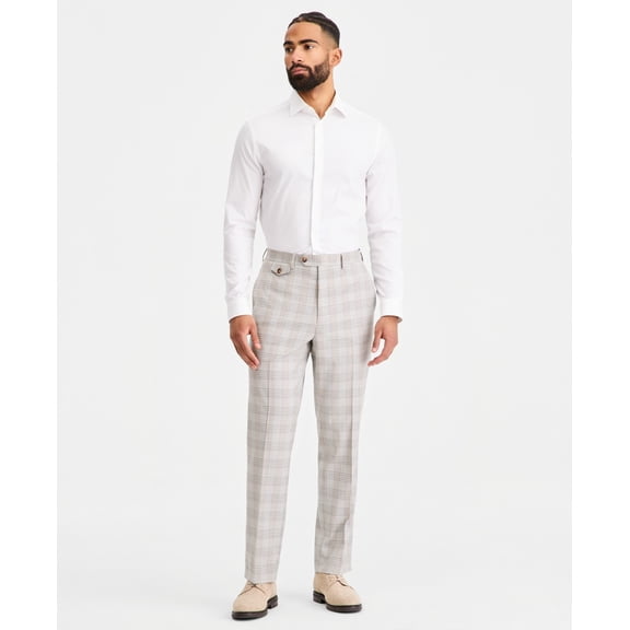 Tayion Mens Classic fit Dress Pants 42 / 32 Gray Plaid