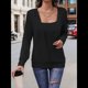 thumbnail image 4 of Tops de Larga con Cuello Cuadrado de Color Liso para Mujer Negro XL, 4 of 8