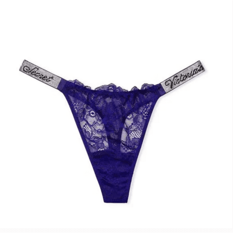 VS VERY SEXY Shine Strap Lace Thong Panty Shimmer Crystal Logo Band XS