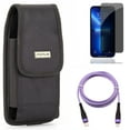 thumbnail image 1 of Case Belt Clip & Privacy Screen Protector & Purple 10ft PD Cable for iPhone 13,Pro ONLY - Swivel Holster Rugged + Tempered Glass Curved Anti-Spy + USB-C Extra Long Cord Fast Charger Combo, 1 of 14
