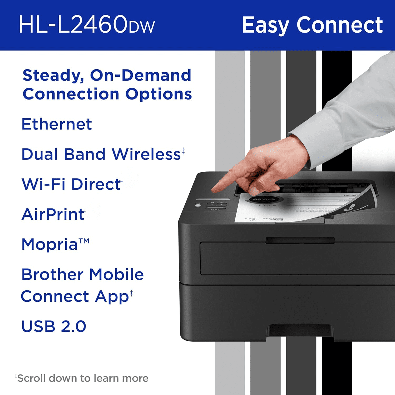 HL-L2460DW Wireless Compact Monochrome Laser Printer with Duplex, Mobile Printing, Black & White Output | Includes Refresh Subscription Trial(1),