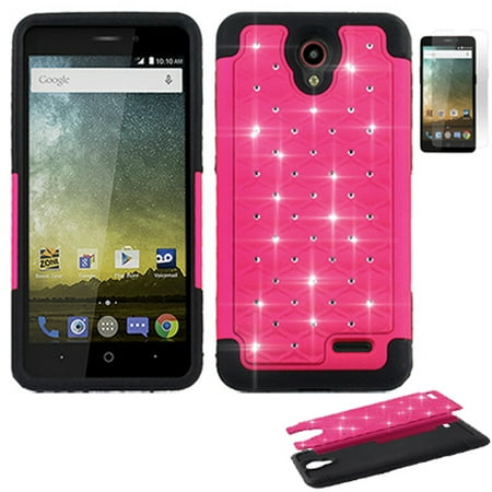Zte Prelude 2 Z669 Phone Case For TracFone ZTE ZFive 2, Z Five 2 Case, ZTE Maven 3 Case , ZTE Overture 3, ZTE Prelude Plus, Prestige 2 N9136, Crystal-Dual-Layered Rugged Cover ( Crystal Pink-Black / Screen Protector ) ()