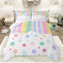 Castle Fairy Children Teens Colorful Stars Print 3 Pieces Queen Comforter Set,Geometric Stripes Lines Ultra Soft Bedding Sets,Kawaii Polka Dots Bedding Comforter Set Breathable