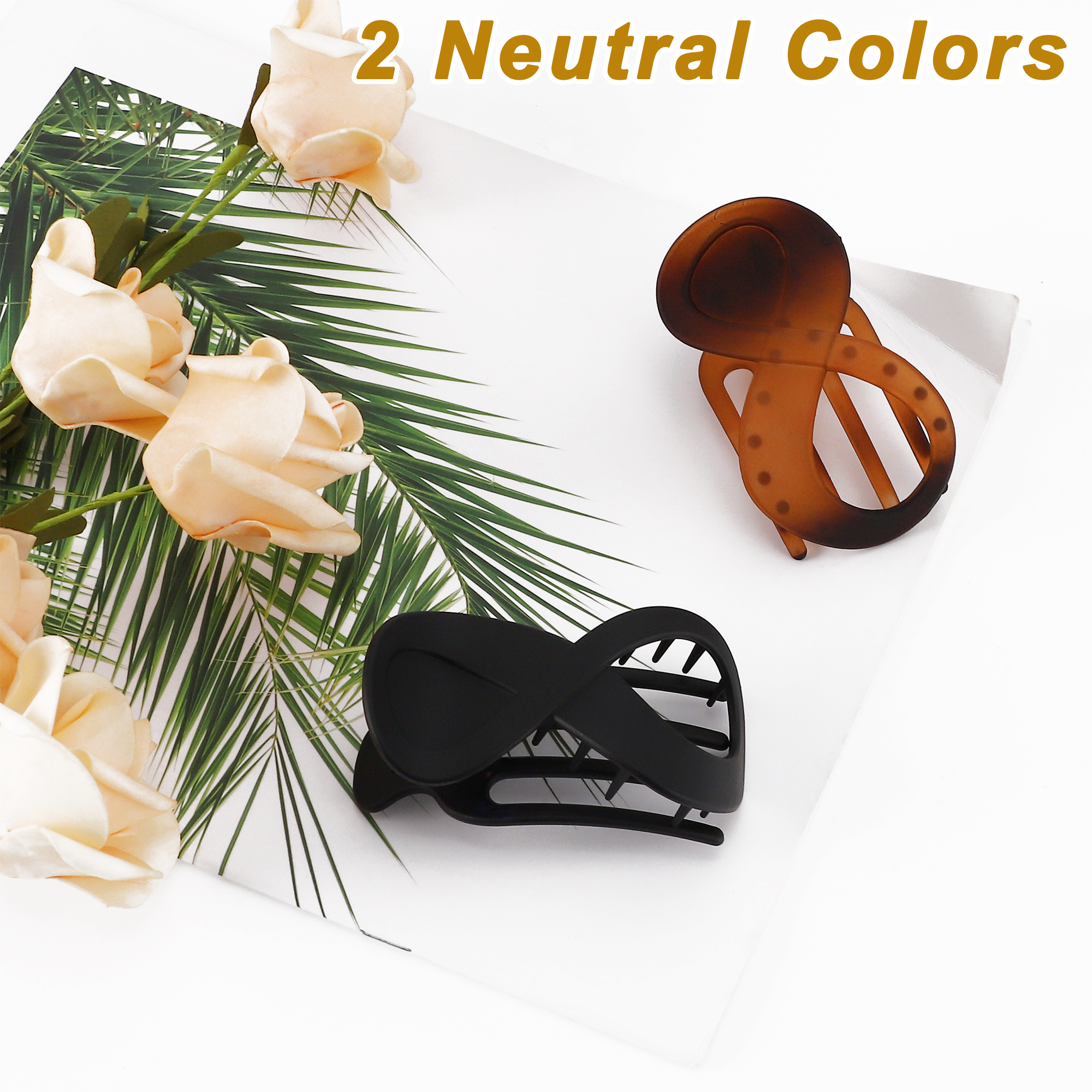 Unique Bargains 2Pcs Flat Hair Clips Flat Claw Clips Thick Hair Amber Black