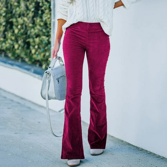 WNEGSTG Flare Leggings for Women Corduroy Flare Pants Elastic Waist Bell Bottom Trousers