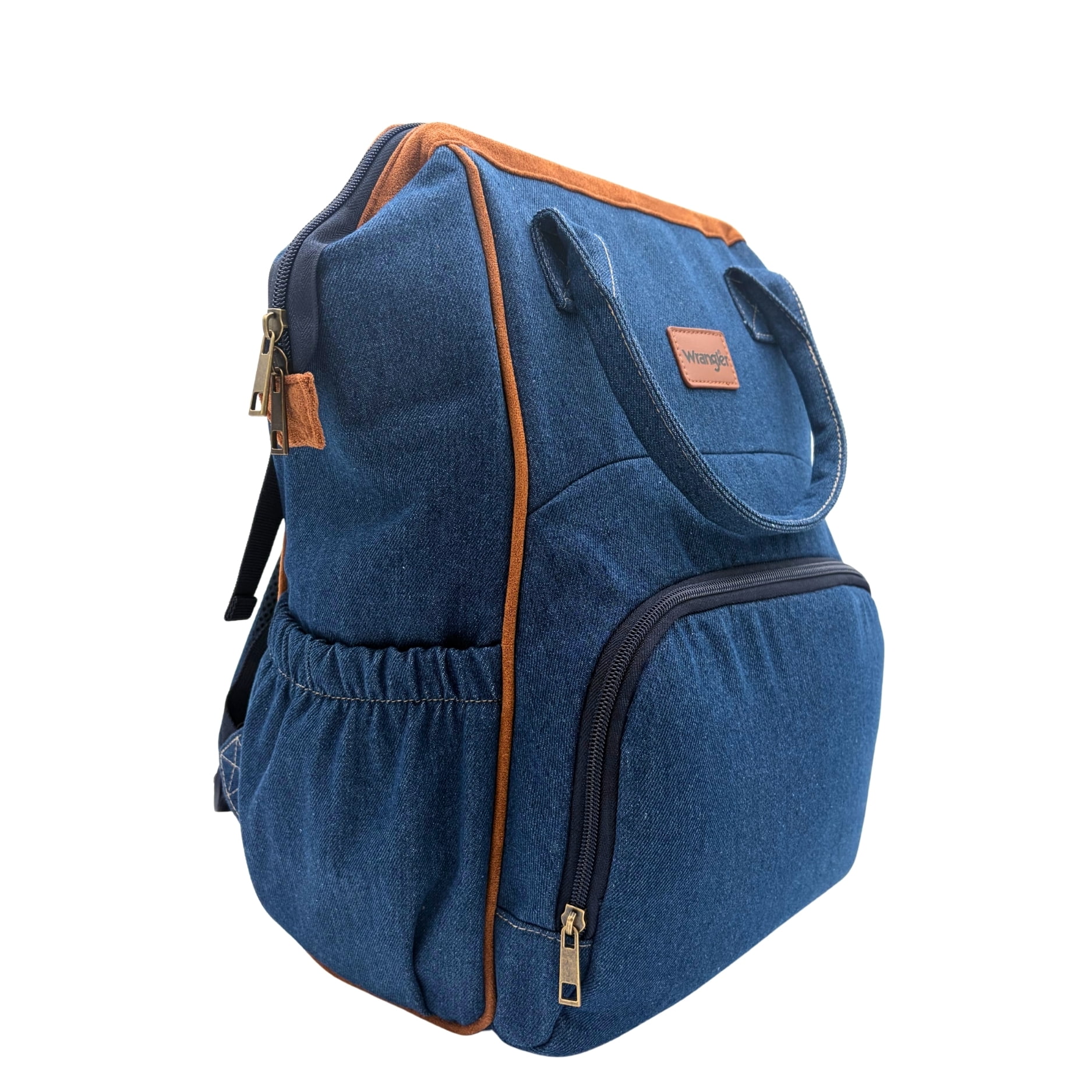 Wrangler Multifunctional Baby Diaper Backpack Bag with Insulated Pockets in Classic Denim