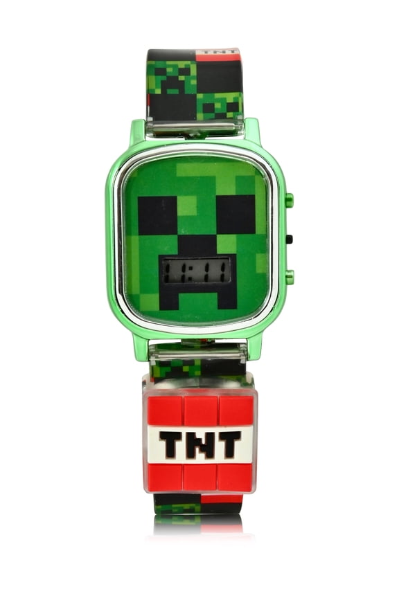 MIN4237WM Minecraft Kids Flashing Lights LCD Watch with Printed Strap and light up icon