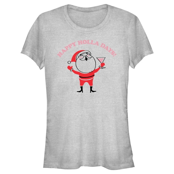 Junior's Lost Gods Happy Holla Days Cartoon Santa  Graphic Tee Athletic Heather X Large