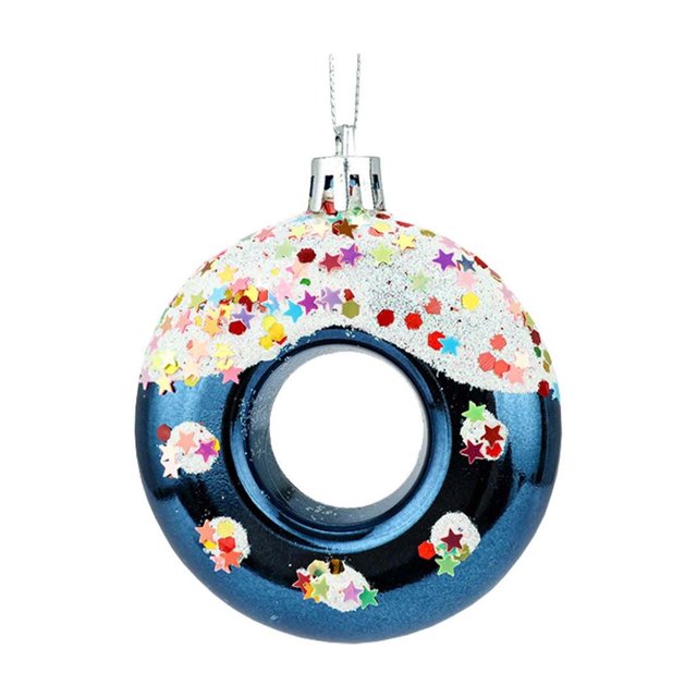 Blue 4Pc Christmas Tree Donut Ornament With Blue Frosting Sprinkles, Plastic Material For Tree Wreath Gift Decor, Whimsical Design, 2.3X2.3X0.9In 0.16Lb