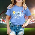 thumbnail image 2 of OJinShaWanO Compression Shirts Girls 2025 Enfants Thème France Mode Partie Imprimée Manches Courtes Col Rond T-Shirt Hauts Bleu Clair 12-13 Ans, 2 of 4