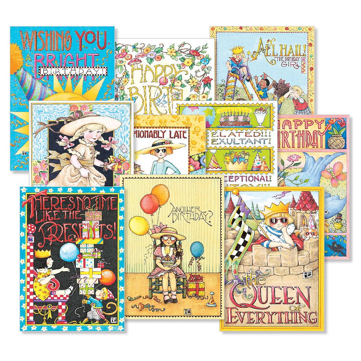 Mary Engelbreit Birthday Cards Set of 8 with Envelopes 4 Different designs 