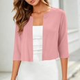thumbnail image 2 of GILIGEGE Women's Bolero Shrug,3/4 Sleeve Cropped Cardigan,Thin Long Sleeve Shrug,V-Neck Knit Cropped Shrug,Lightweight Summer Cardigan,Solid Open Fornt Shrug for Cami or Dress,Fashion Clothing Pink, 2 of 8