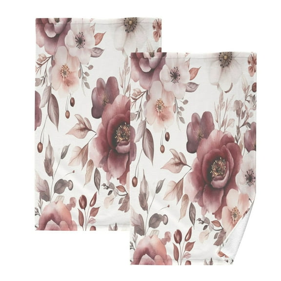 Cotton Towel Two-Piece 16x28 Inch One Sizex2 Face Towel Set Towel Set Cotton Hand Bath Towel Bathroom Beach Cartoon Maroon Flowers