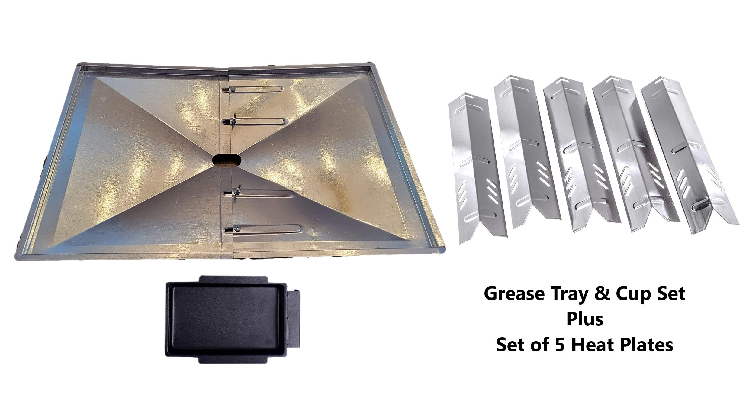 Grill Drip Pans Adjustable Grease Tray (24.5" to 27") and Heat Plates