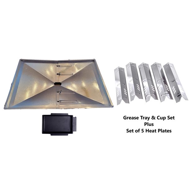 Grill Drip Pans Adjustable Grease Tray (24.5" to 27") and Heat Plates