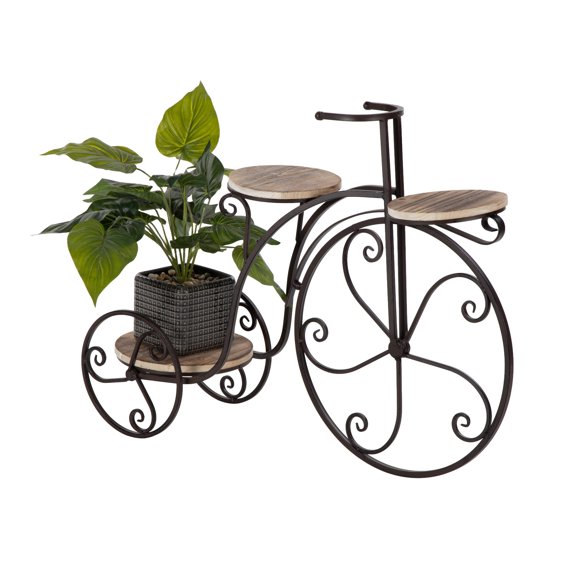 DecMode 31" x 10" x 23" 2 Tier Brown Metal Bike Plantstand
