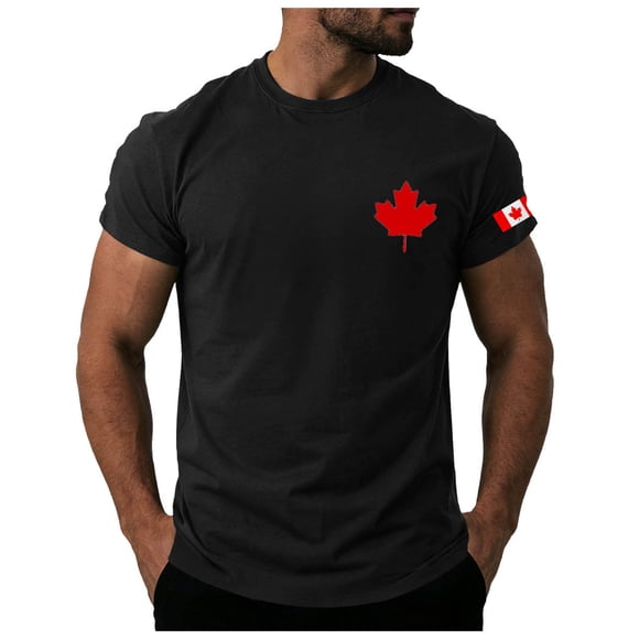 NIEWTR Canada Day T-Shirt for Men Canadian Flag Short Sleeve Shirts Maple Leaf Print Summer Tops Tees(Black,L)
