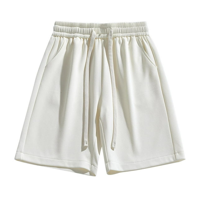 Plebaso Men's Elastic Waist Drawstring Casual Shorts Loose Solid Color Mens Summer Shorts with Pockets