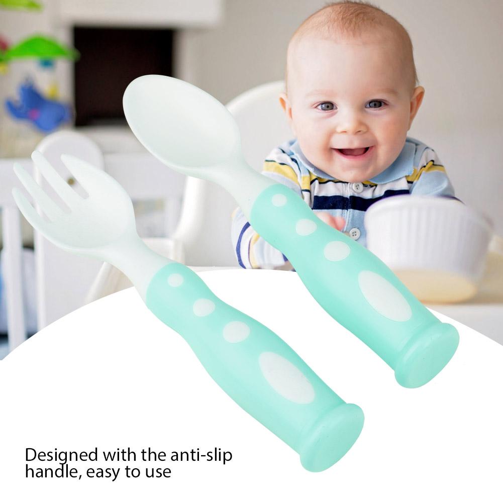 OTVIAP Standing Durable Antislip Spoon and Fork Set for Baby Kid Tableware,Spoon and Fork Set