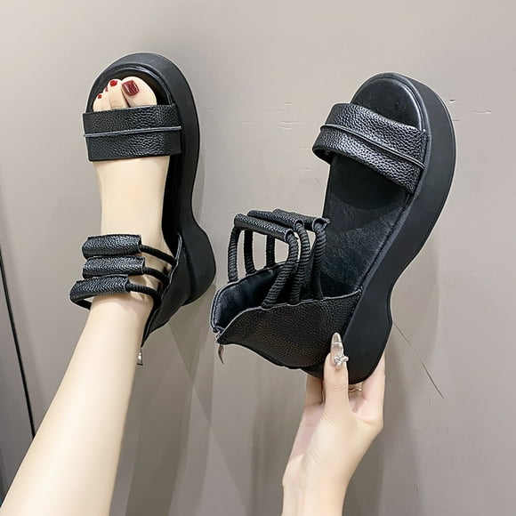 New Women Luxury Gladiator Sandals Summer Open Toe Shoes Chunky Platform Leather Back Zipper Casual Roman Sandals Plus Size 43