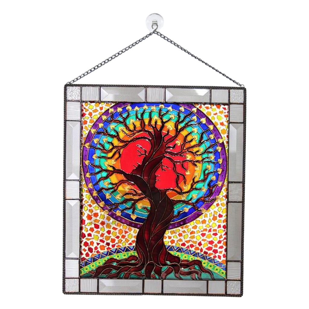Stained Glass Rectangular Window ings Panel Handcrafted with Chain Tree of Life