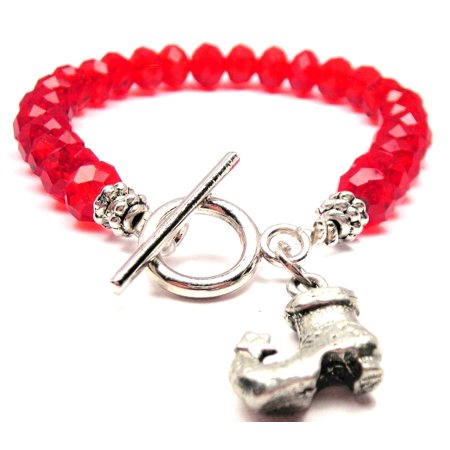 Crystal Star Charm Bracelet - Chubby Chico Charms Witch Boot With Star Crystal Toggle Bracelet in Crimson Red