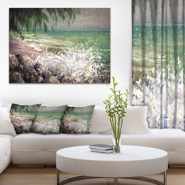 Rivage Rocheux avec Vagues Blanches - Grande Impression sur Toile de Bord de Mer