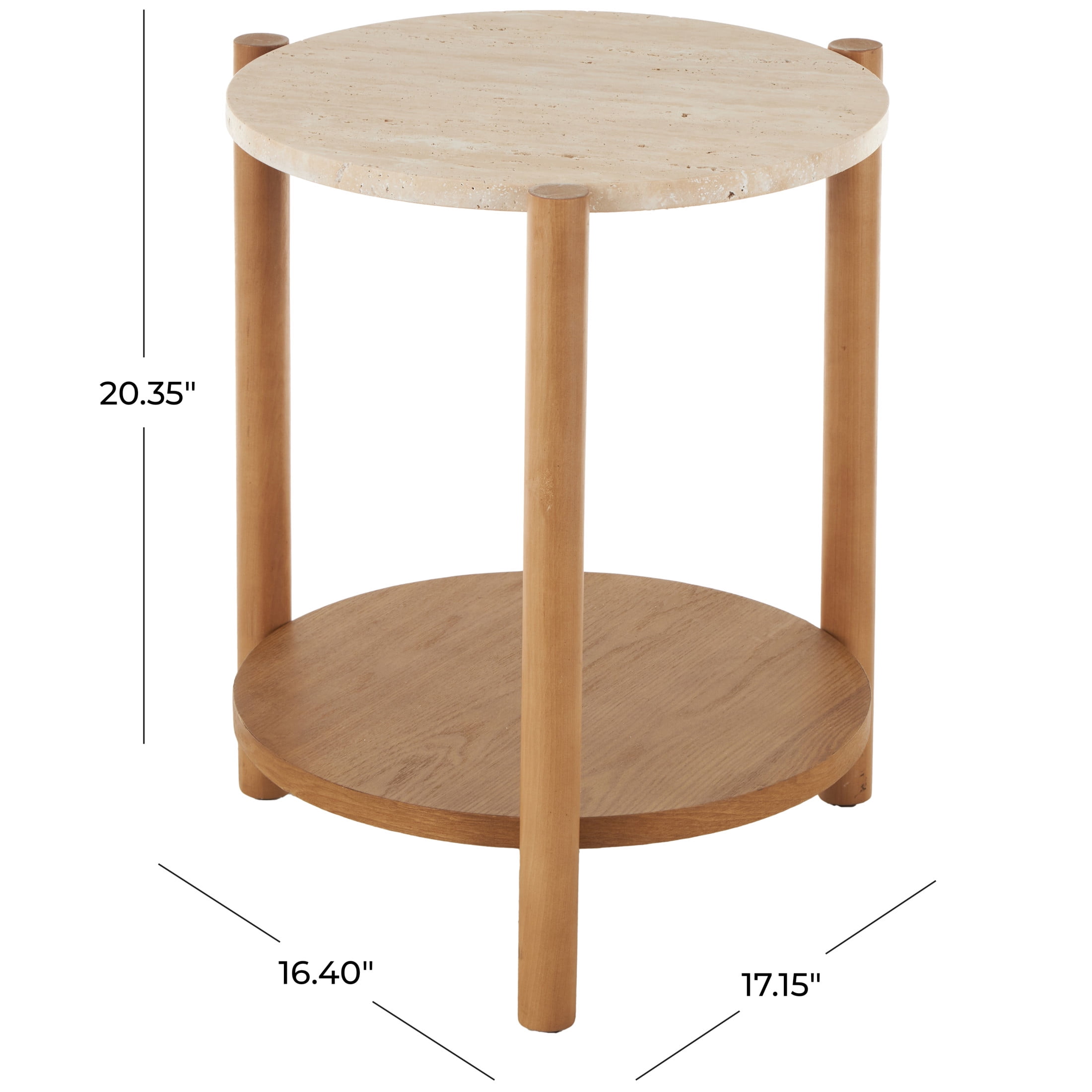 DecMode 16" x 20" Brown Wood Handmade Round Accent Table with Beige Round Marble Top, 1-Piece