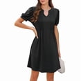 thumbnail image 3 of Robes Mini d'Été pour Femmes Manches Courtes Bouffantes Décontractées Col en V Printemps Plissé T-Shirt Tunique Plage Robe Courte, 3 of 6